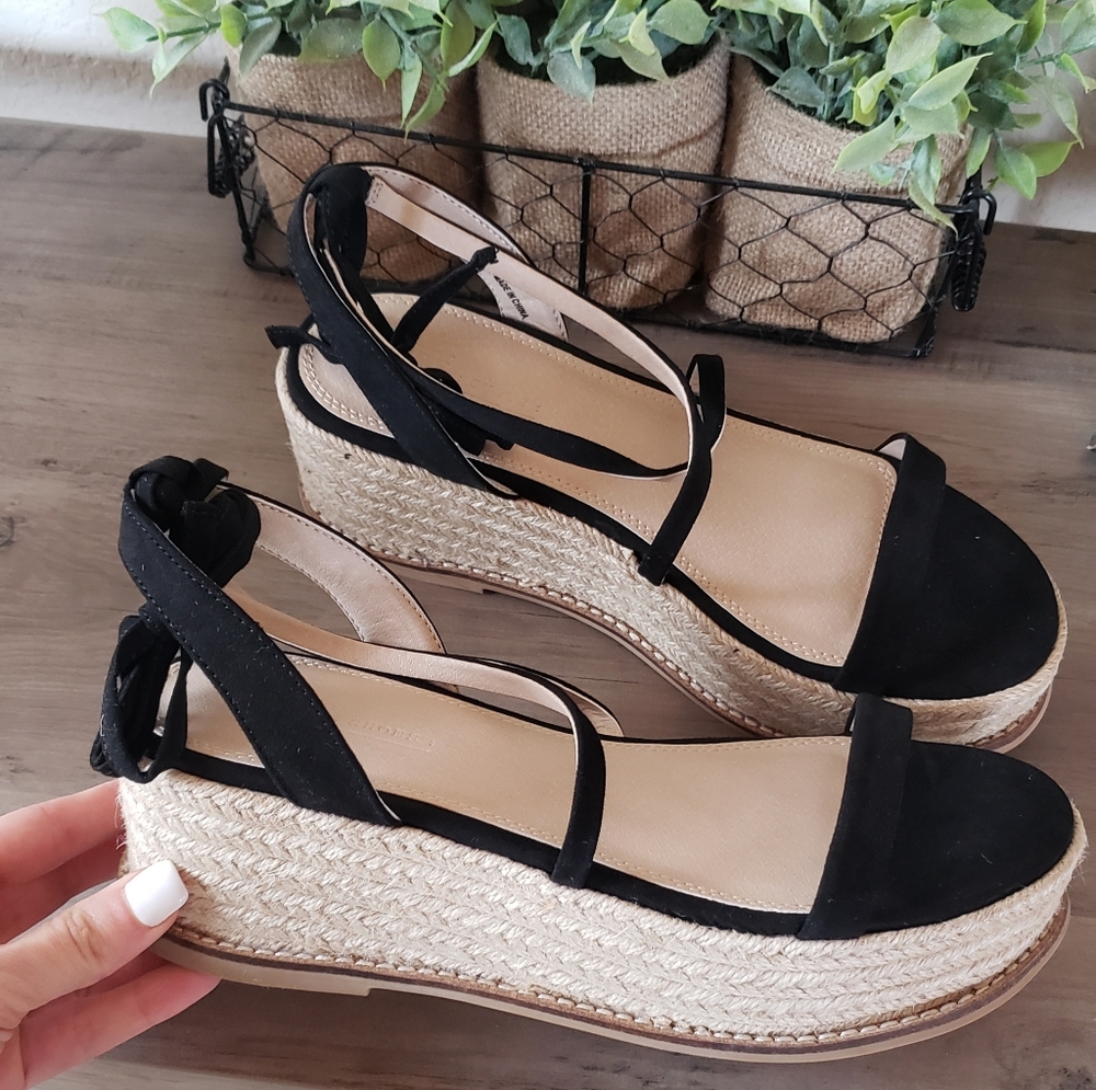 ASOS Design Tara Flatform Tie Leg Sandals Black